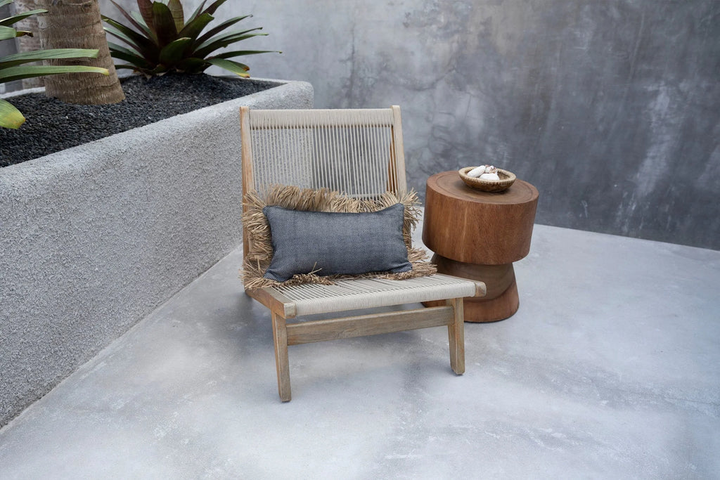 Housse de coussin coton et raphia noir naturel 30x50