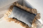 Housse de coussin coton et raphia noir naturel 30x50