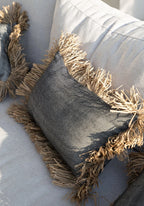 Housse de coussin coton et raphia noir naturel 30x50