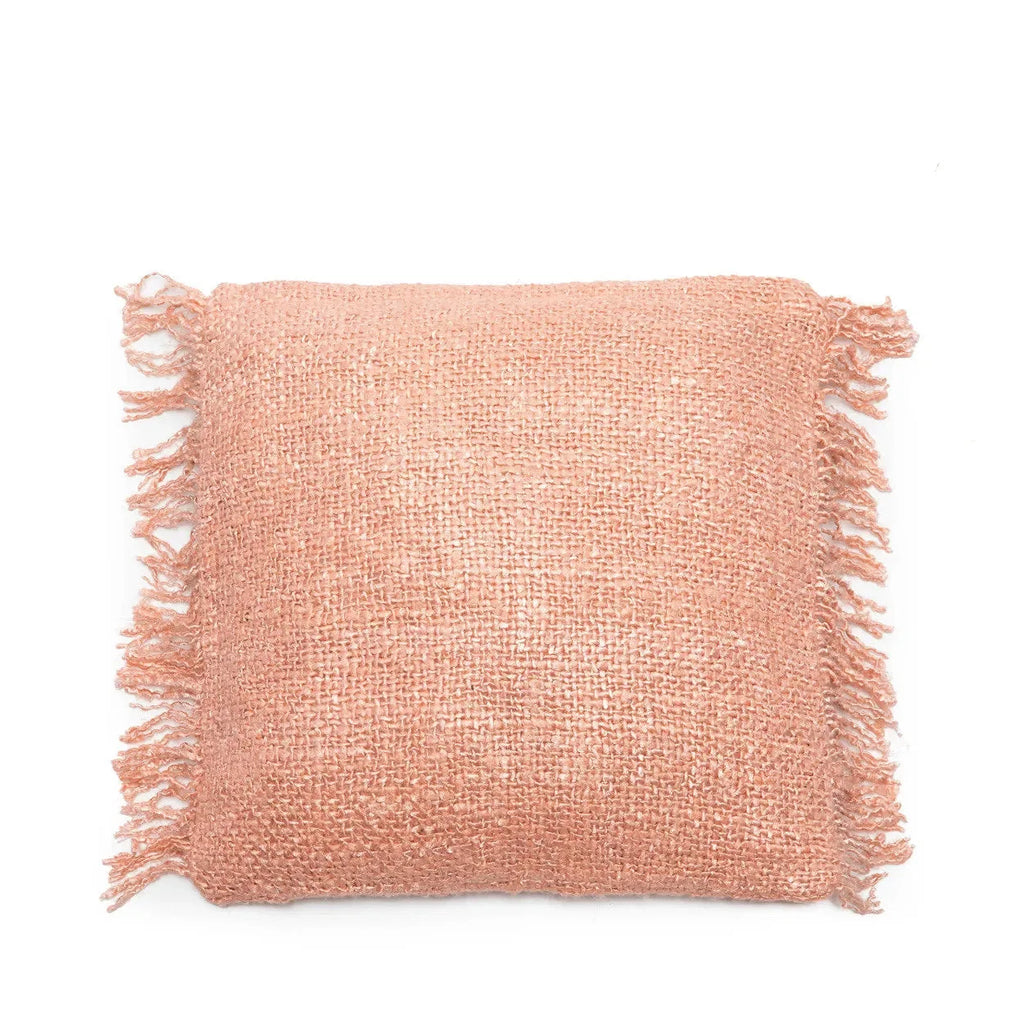 Housse de coussin en coton rose saumon 40x40 cm avec coussin tissé clair et franges