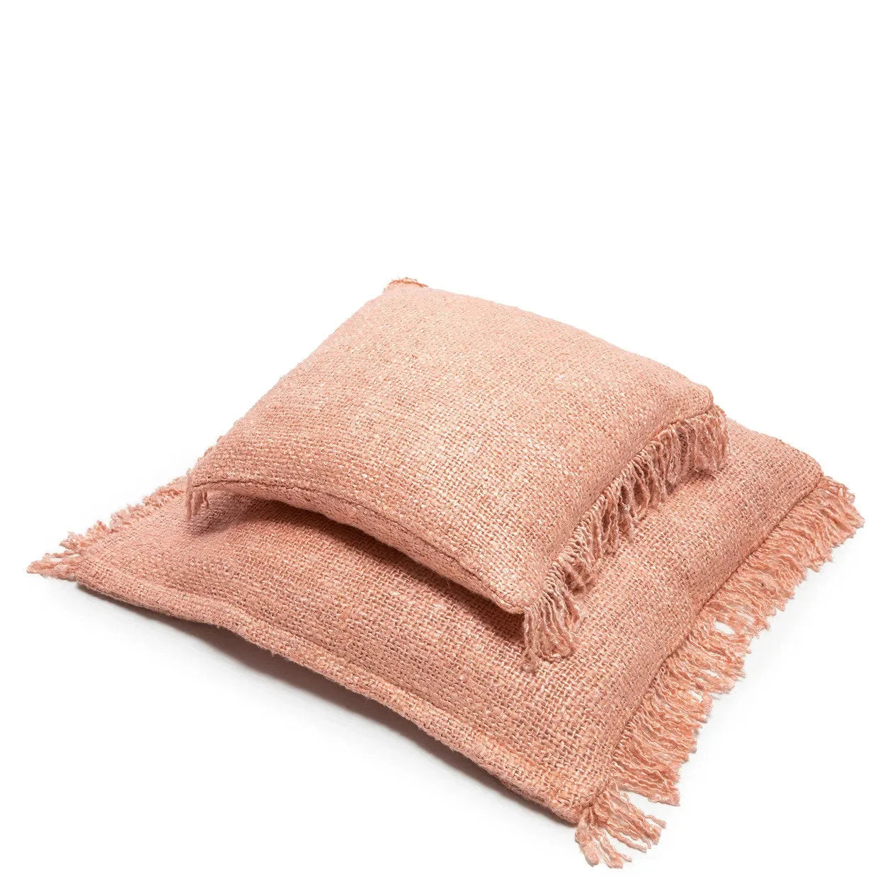 Coussin en coton rose saumon avec franges, 60x60 cm, décoration intérieure élégante