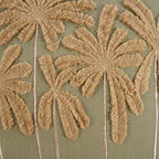 Housse de coussin coton vert olive avec palmiers brodés et franges