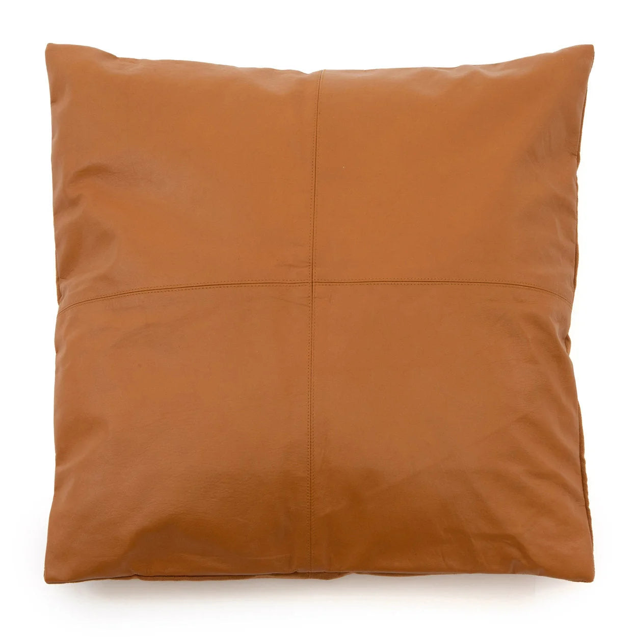 Coussin en cuir camel carré 60x60 cm avec coutures en quadrants