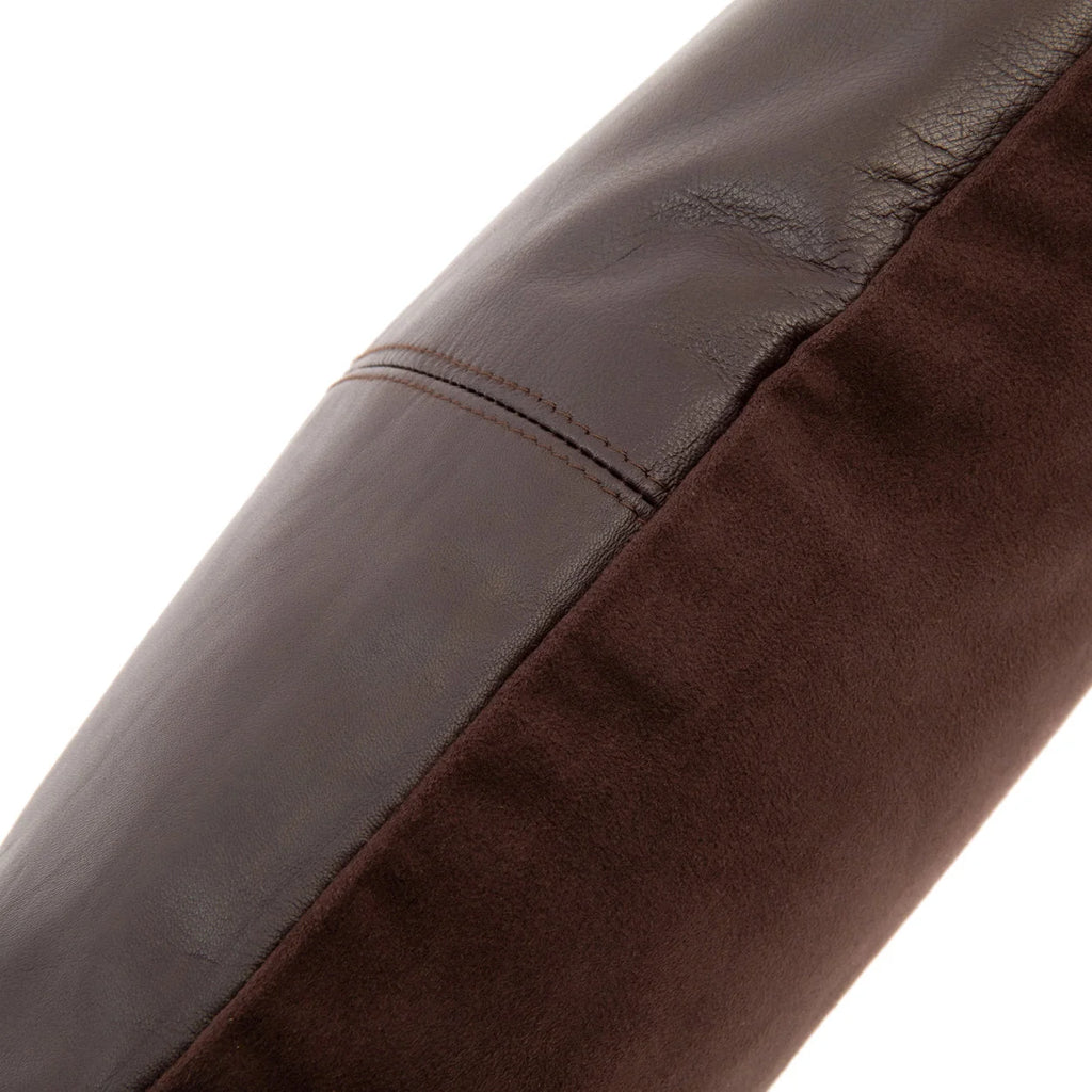 Coussin en cuir marron et suède avec couture visible, 40x40 cm