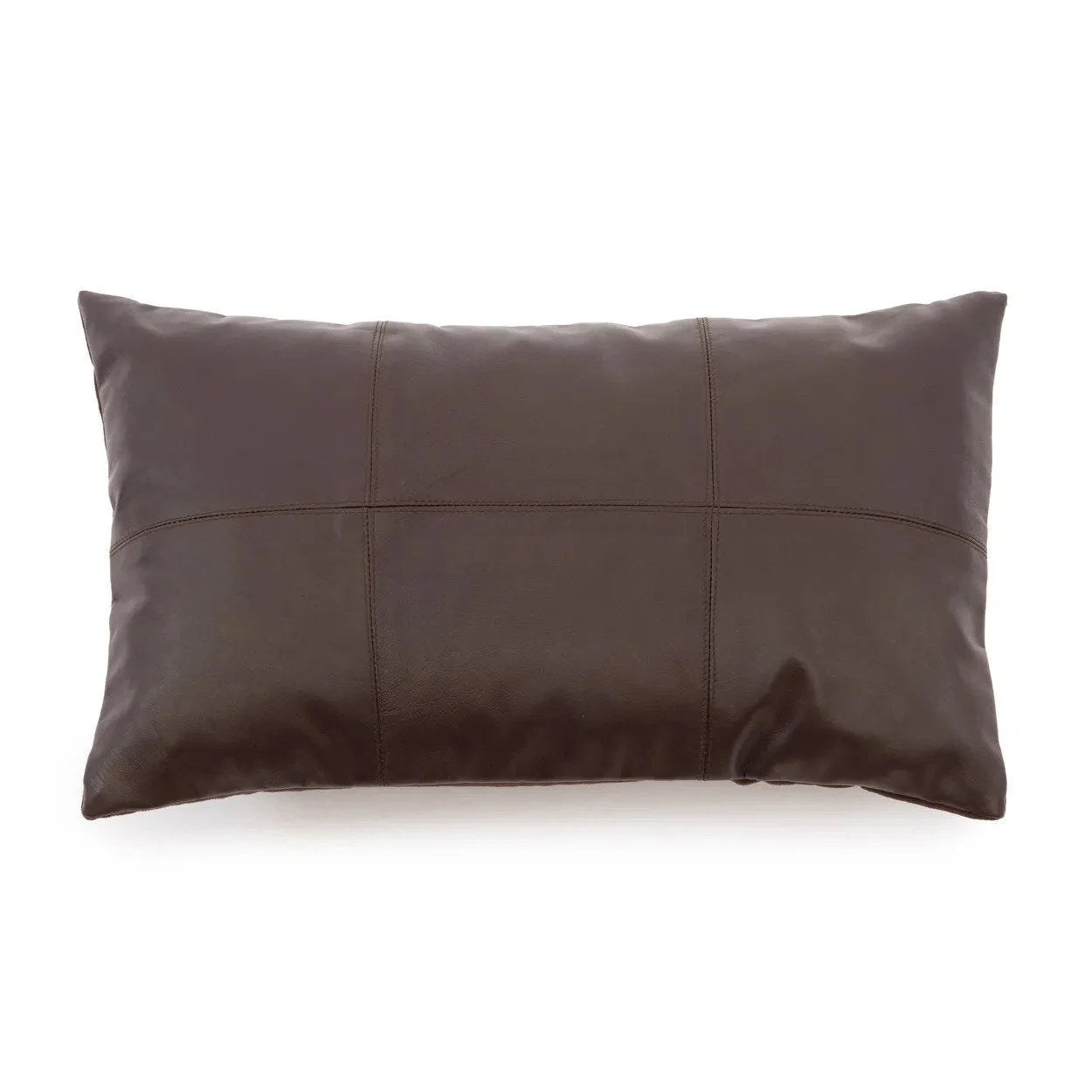 Coussin en cuir marron foncé rectangulaire avec coutures décoratives 30x50 cm