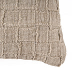 Housse de coussin lin beige à carreaux relief texturés et franges