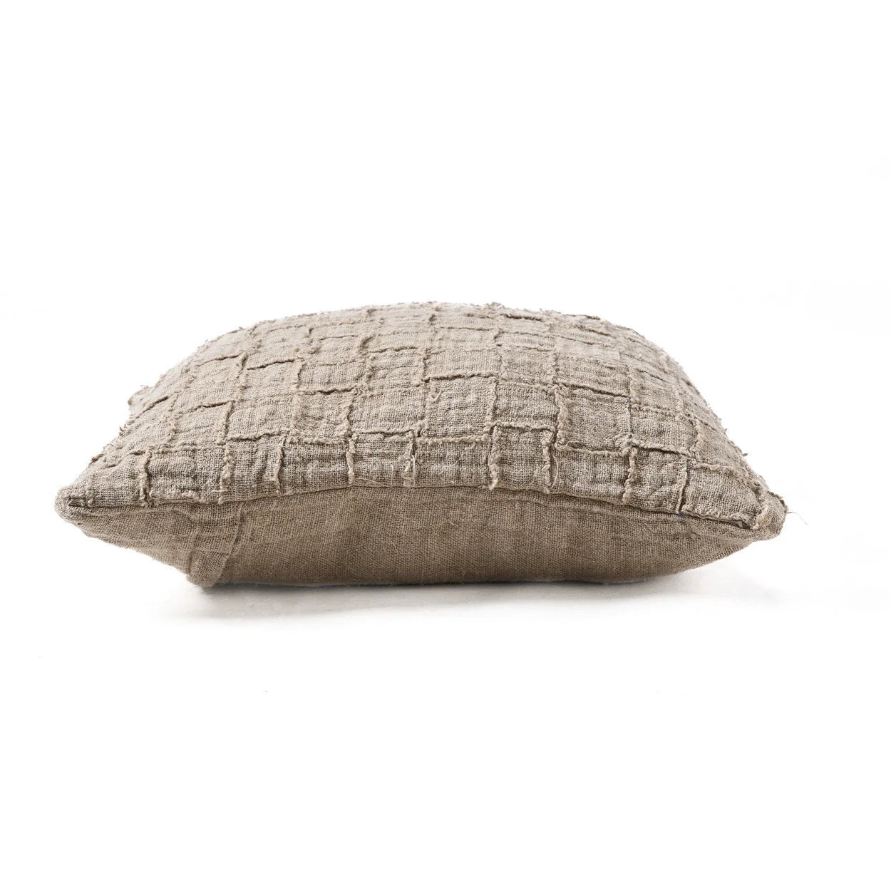 Housse de coussin en lin beige à carreaux relief texturés