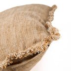 Housse de coussin lin frangé beige camel texturé 50x50 cm