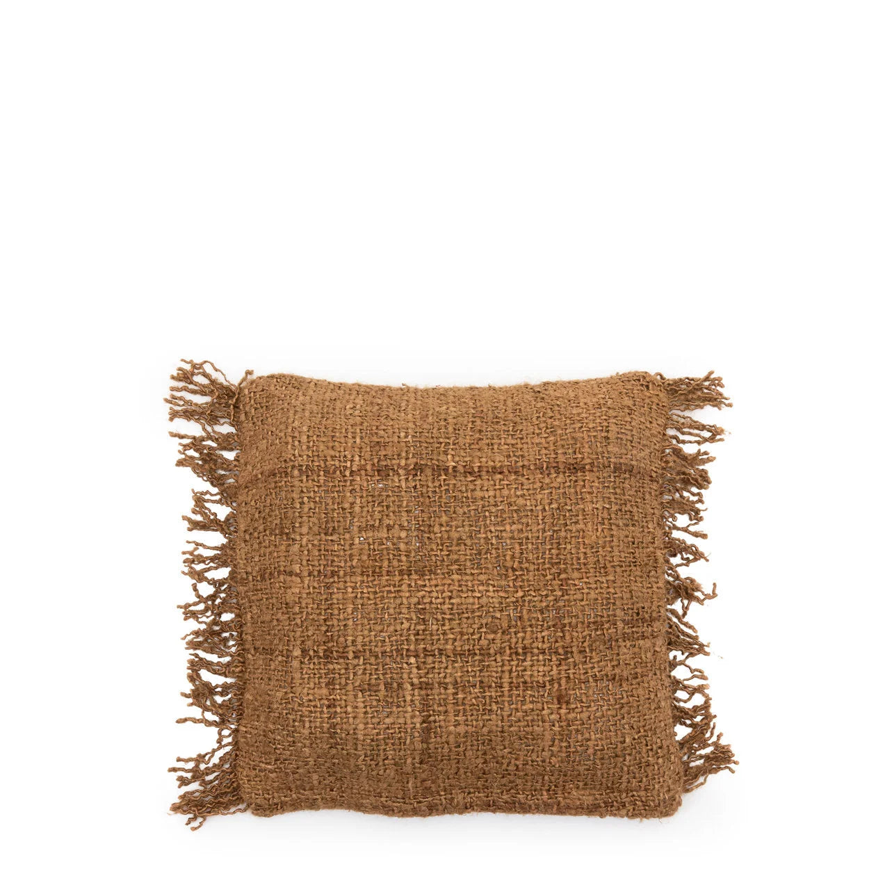 Housse de coussin marron en coton avec franges 40x40 cm rustique tissée