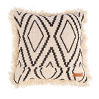 Housse coussin géométrique beige et noir frangé 50x50 cm