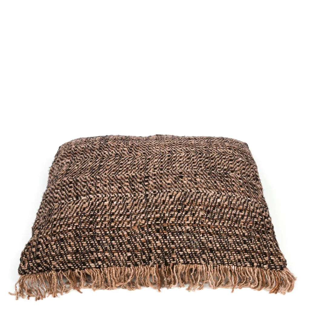 Plaid en coton marron et noir avec franges pour Housse de coussin noir cuivre 60x60 cm
