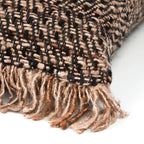 Housse de coussin noir cuivre en coton avec tissu tweed marron et noir et frange