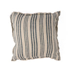 Housse de coussin rayée en lin beige et bleu marine avec bord effiloché rustique