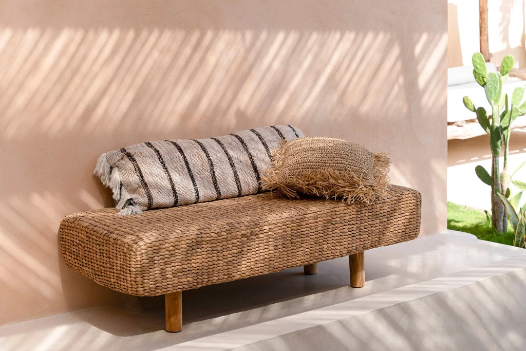 Housse de coussin rectangulaire beige en coton - 35x100 cm
