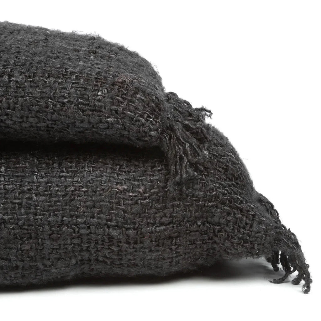 Housse de coussin rectangulaire noire en coton, 35x100 cm, texture tissée