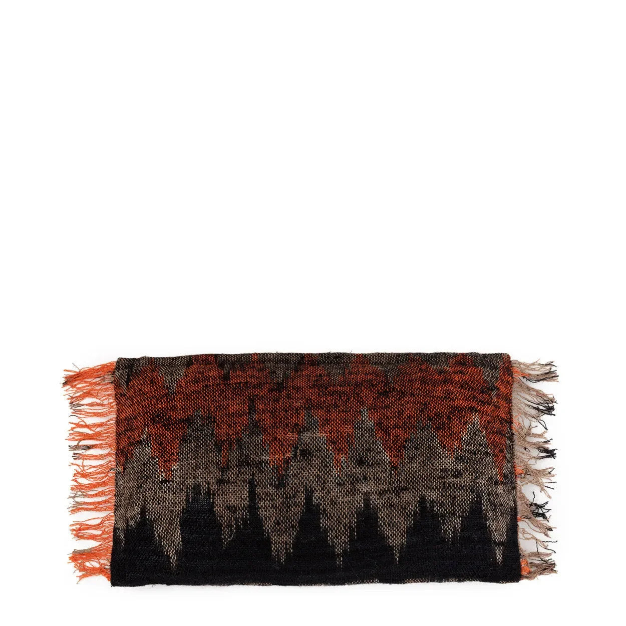 Housse de coussin rectangulaire en coton noir orange à motif chevron et franges - 30x50 cm