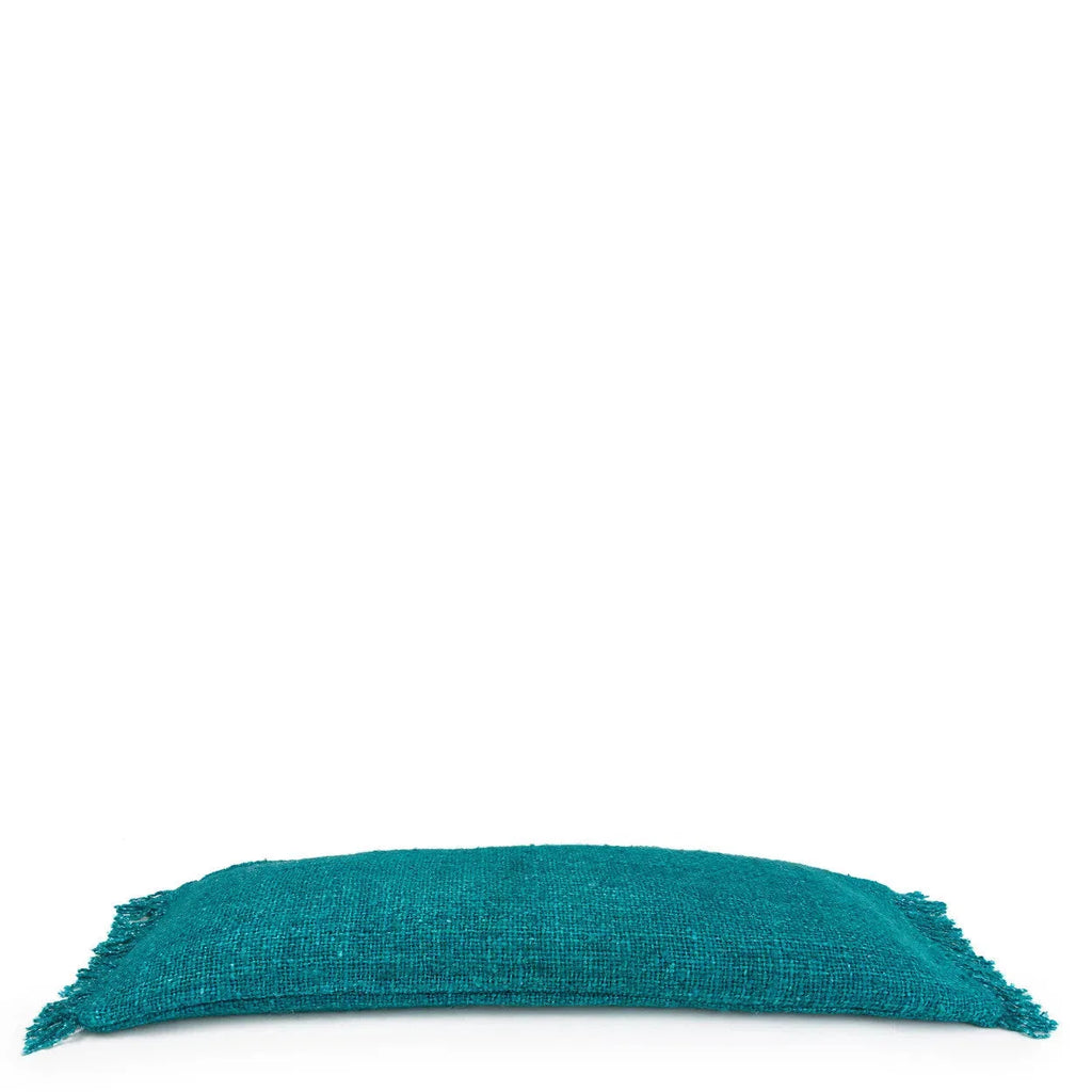 Coussin rectangulaire en coton texturé aqua avec franges, 35x100 cm
