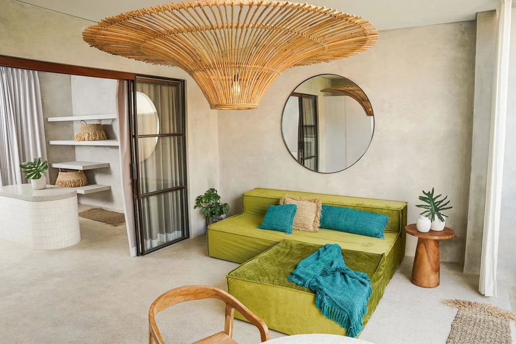 Luminaire en bambou large, peu profond, en forme de cône inversé pour décoration intérieure