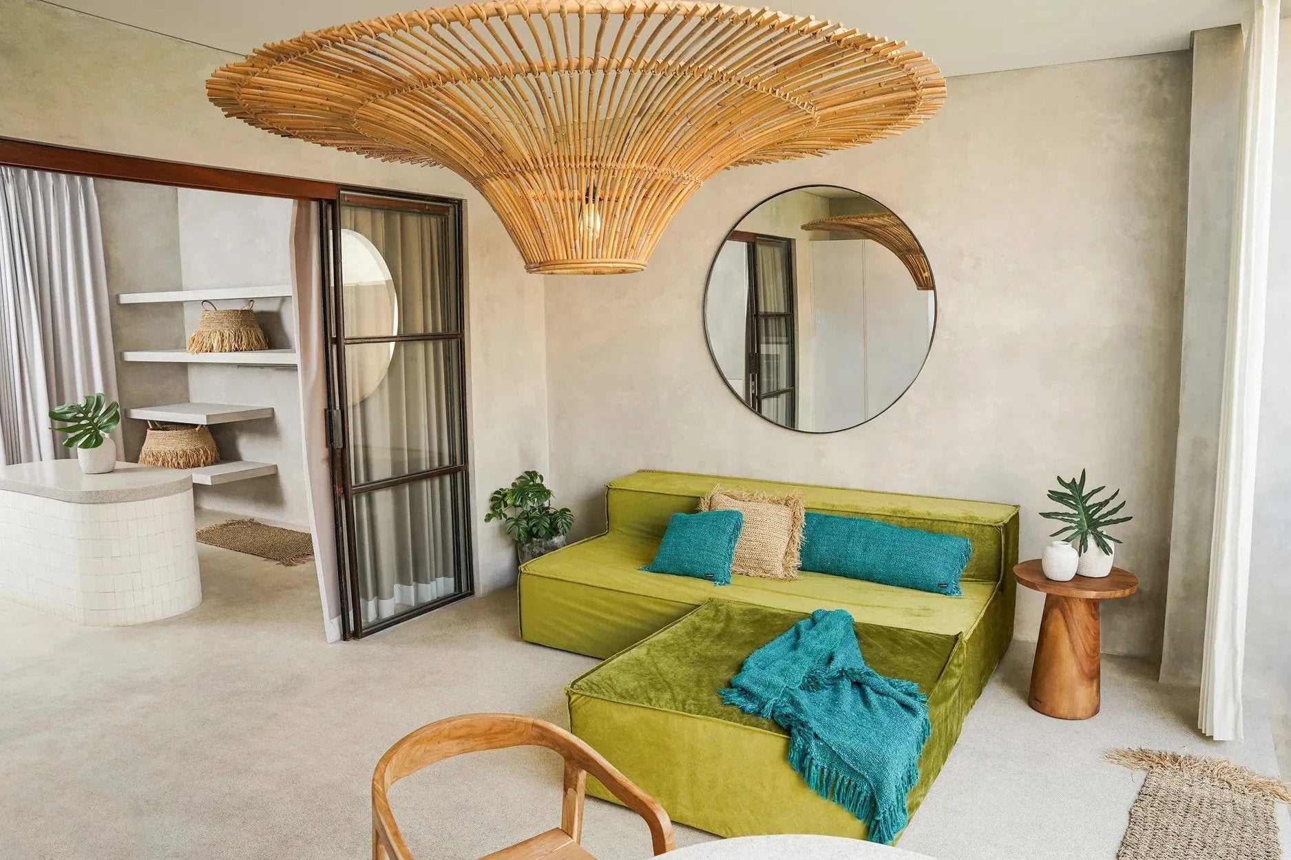 Luminaire en bambou large, peu profond, en forme de cône inversé pour décoration intérieure