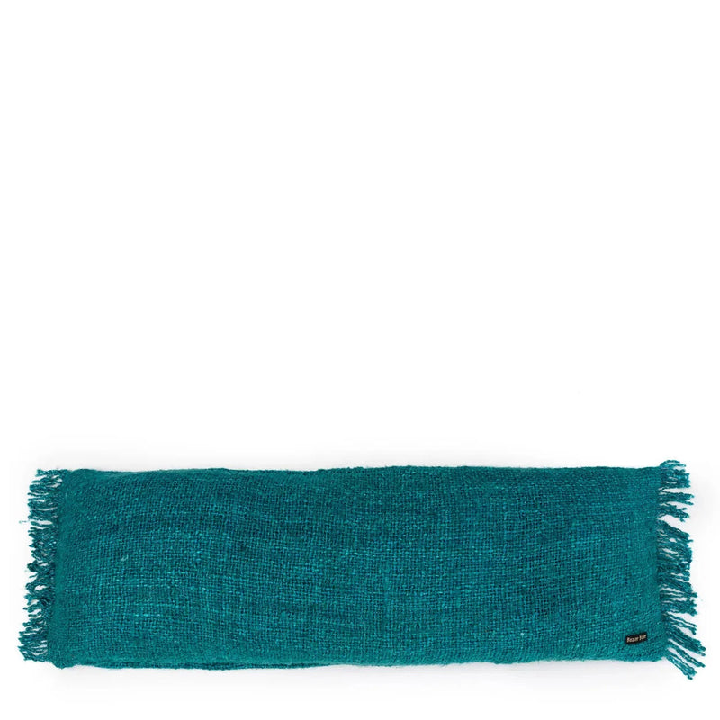 Housse de coussin rectangulaire en coton texturé aqua avec franges – 35x100 cm