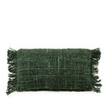 Housse de coussin rectangulaire en coton vert foncé avec franges et motif texturé