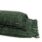 Plaid en coton vert foncé texturé avec franges pour Housse de coussin rectangulaire