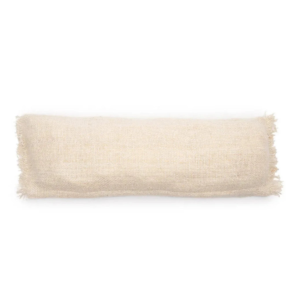Housse de coussin rectangulaire crème en coton avec franges, 35x100 cm