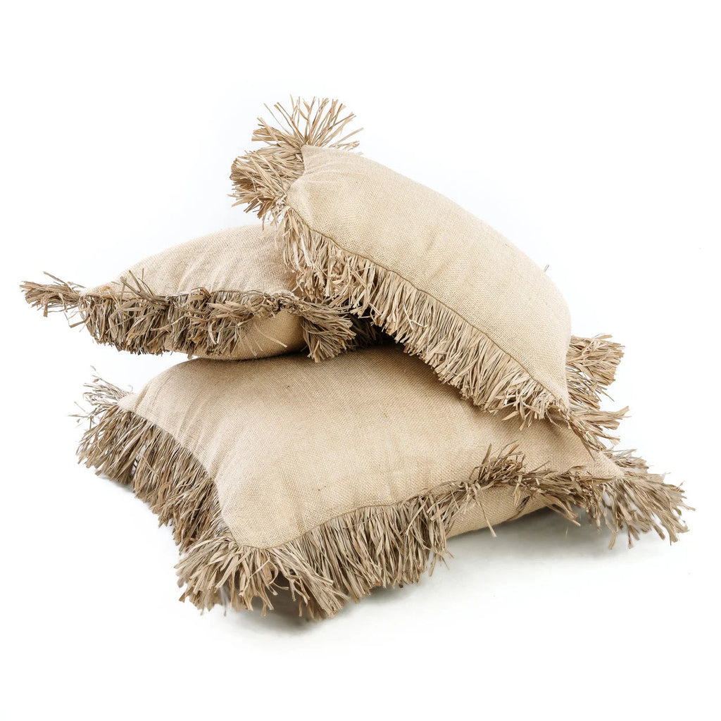 Housse de coussin rectangulaire en jute naturel avec franges décoratives
