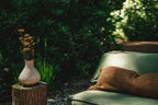 Chaise longue extérieure verte avec un coussin marron en coton 35x100 cm