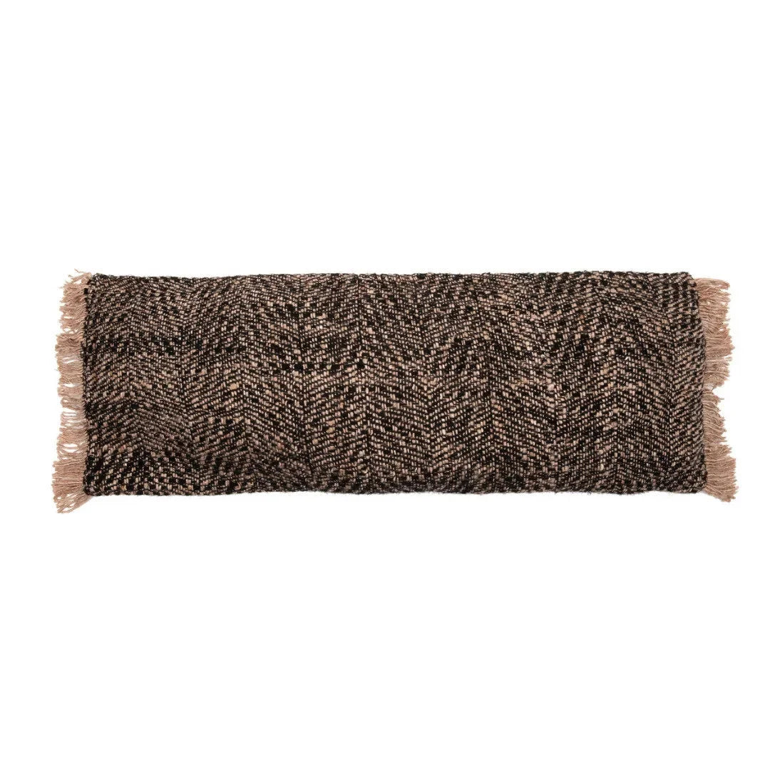 Écharpe en laine marron à motif chevrons avec franges, idéale pour Housse de coussin
