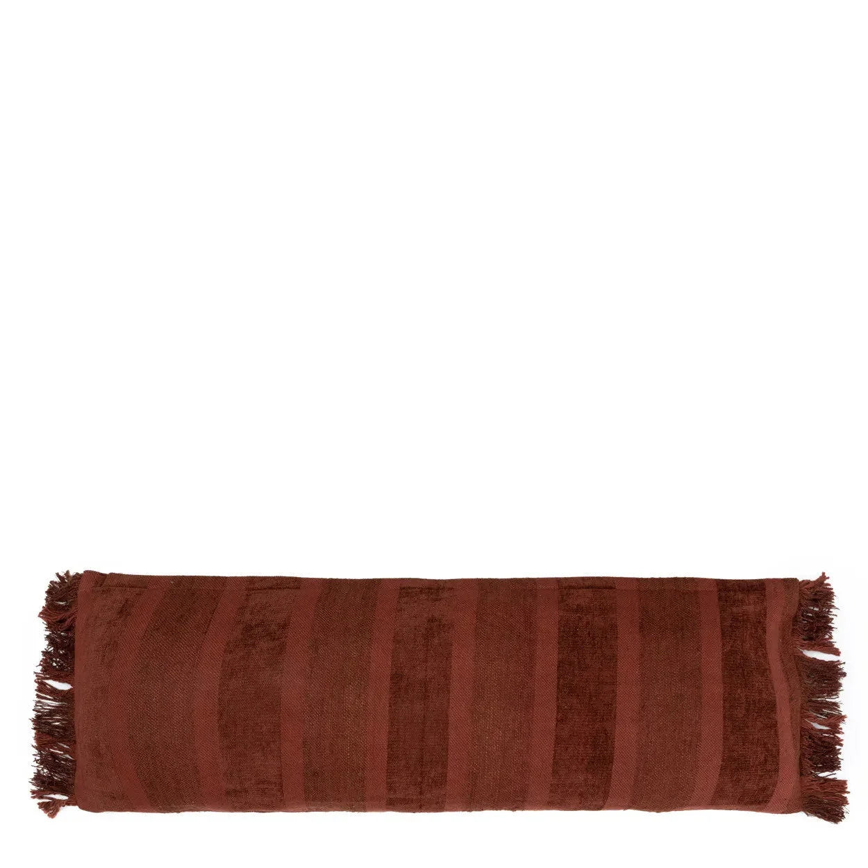 Housse de coussin rectangulaire en velours bordeaux avec franges – 35x100 cm