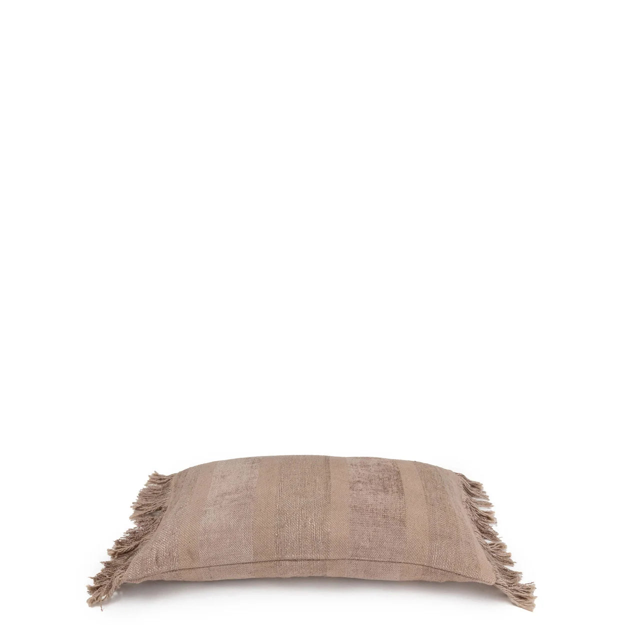 Housse de coussin rectangulaire en velours côtelé beige avec franges