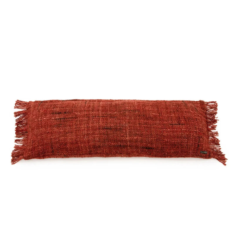 Housse de coussin rouge cerise à franges – 35x100 cm