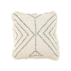 Housse de coussin carrée crème 50x50 cm en raphia naturel avec couture géométrique noire et bords effilochés pour salon