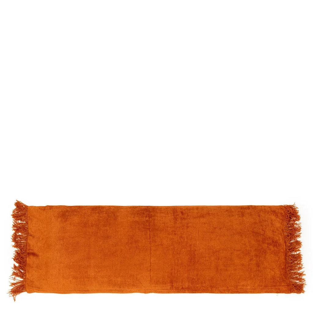 Housse de coussin velours rouille texturé 35x100 cm frangé