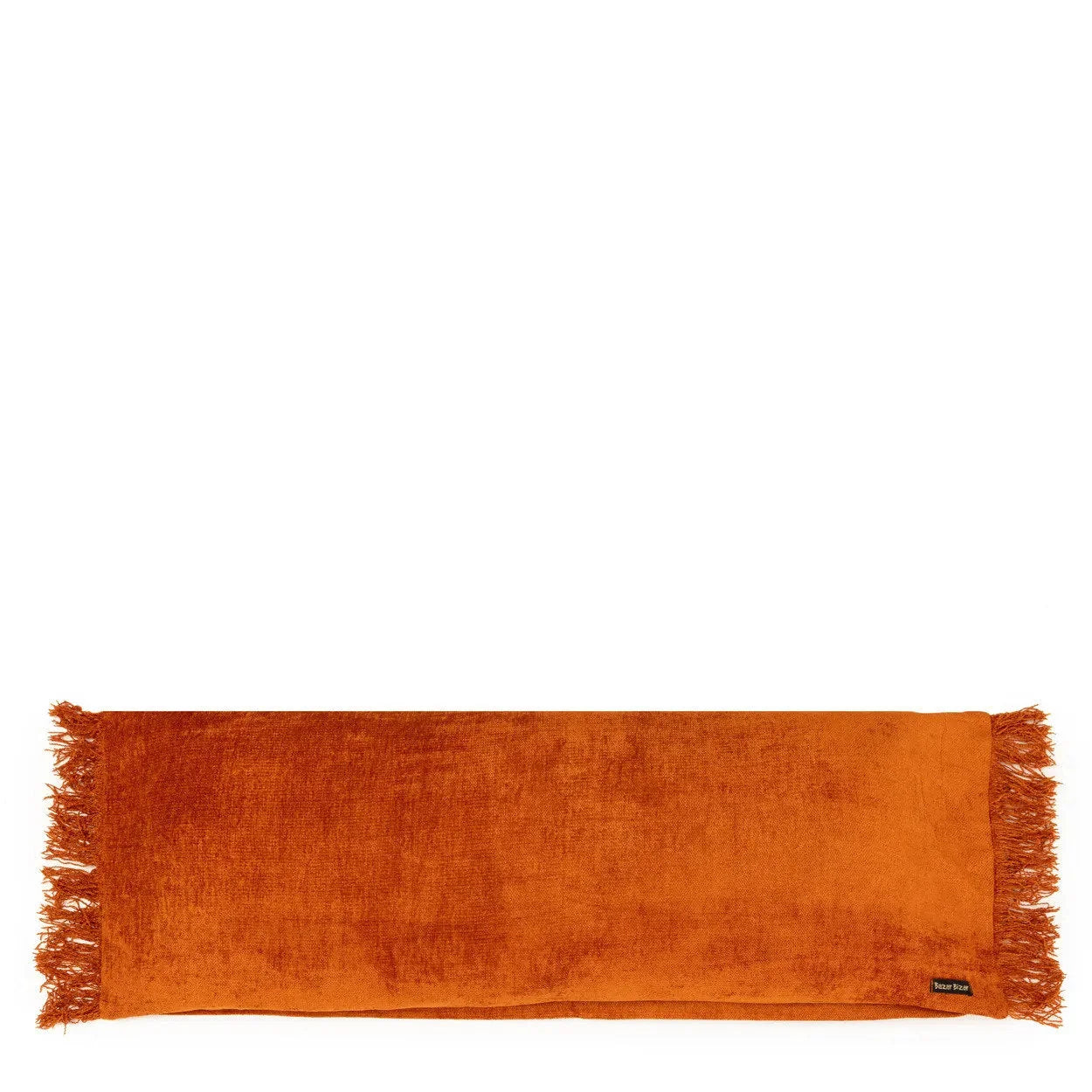 Housse de coussin velours rouille texturée 35x100 cm avec franges