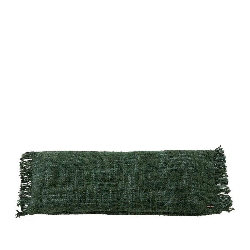 Housse de coussin vert forêt rectangulaire en coton tissé - 35x100 cm