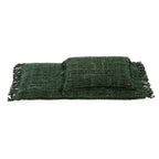 Housse de coussin vert forêt en coton tissé avec texture et franges, 35x100 cm