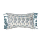 Variante 5 de la housse de coussin bleu géométrique avec franges et motifs bohèmes