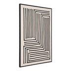 Art mural abstrait encadré noir avec motifs géométriques sur fond crème, 60x90 cm