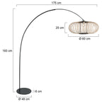 Lampadaire à arc métal noir abat-jour ajouré effet rotin H190 cm