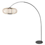 Lampe à arc noire en métal avec abat-jour ajouré effet rotin naturel, H190 cm