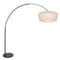 Lampadaire à arc noir avec abat-jour en tissu plissé blanc cassé H180 cm