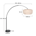 Lampadaire à arc noir avec abat-jour lanterne blanc nervuré H180 cm
