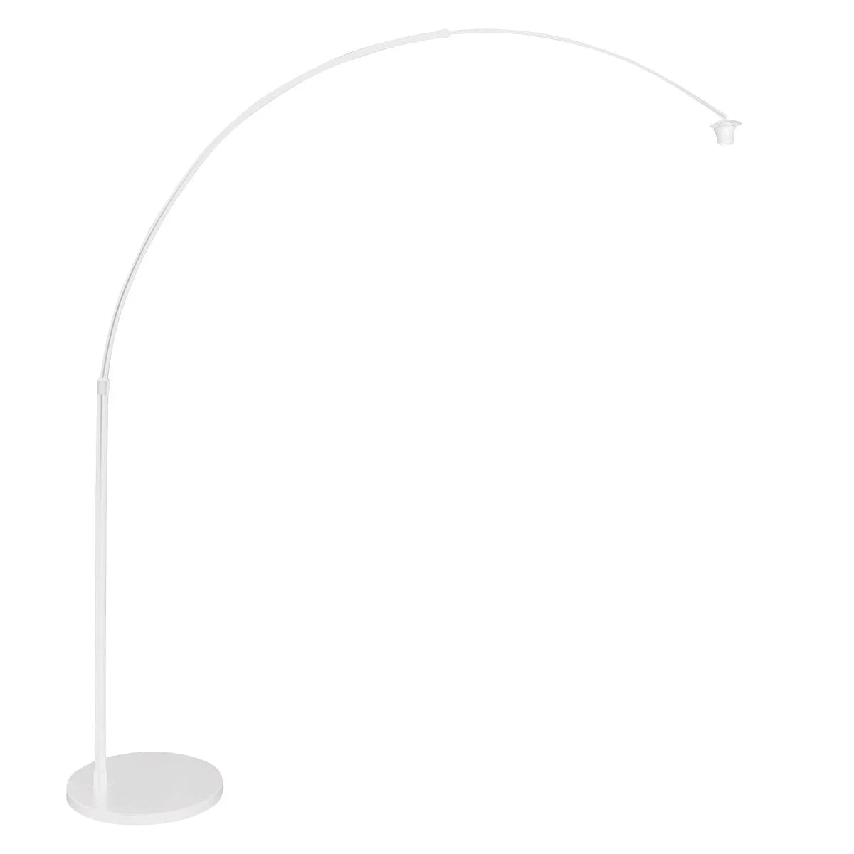Lampadaire arc blanc en métal avec abat-jour tissu tambour, hauteur 240 cm