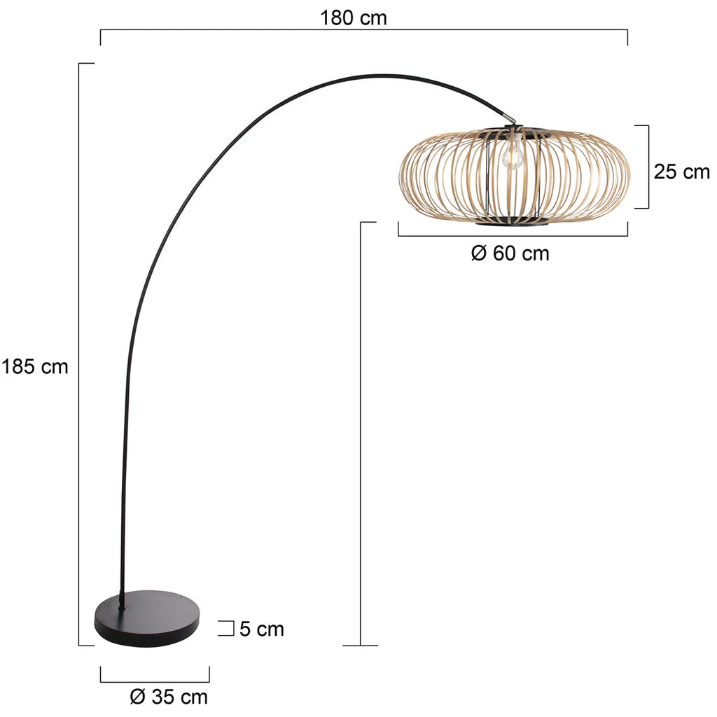 Lampe arceau noire en métal filaire avec abat-jour ovale effet rotin