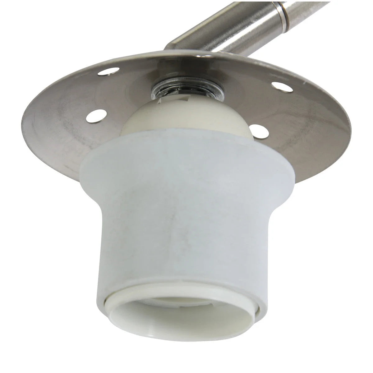 Support de douille translucide blanc avec plaque de fixation en métal argenté pour lampadaire arc en métal brossé et abat-jour blanc hémisphérique H240 cm