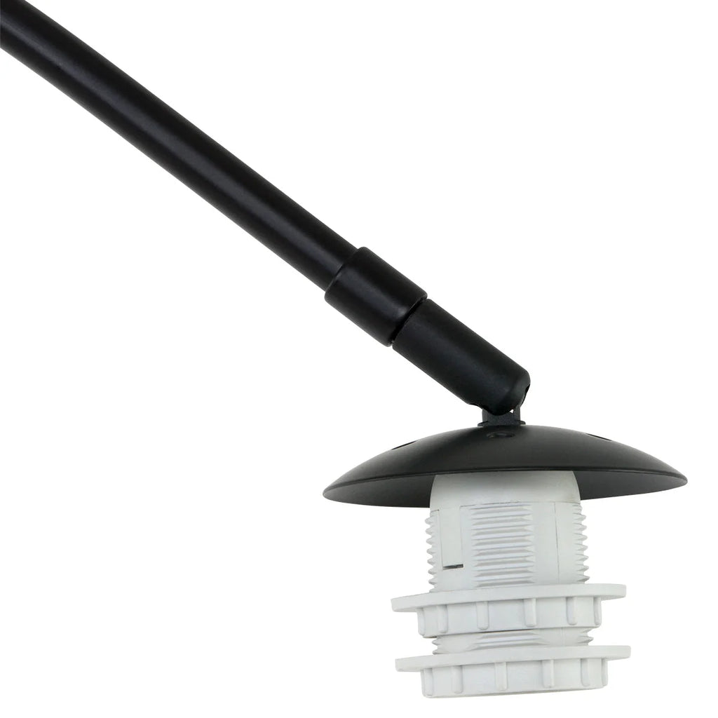 Lampe arc métal noir avec abat-jour ajouré rotin naturel H180 cm