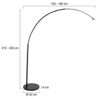 Lampadaire arc en métal noir avec abat-jour rotin ajouré, hauteur ajustable H240 cm