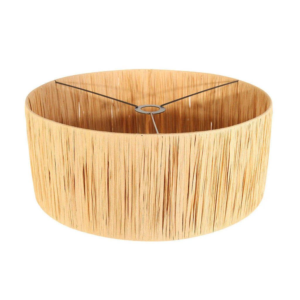 Abat-jour rond en raffia naturel avec cadre en métal pour lampadaire arc noir